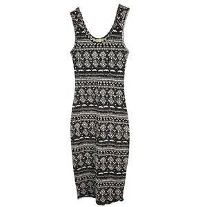 Gianni Bini Midi Tank Dress Size XS Bodycon Black White Aztec‎ Tribal Casual